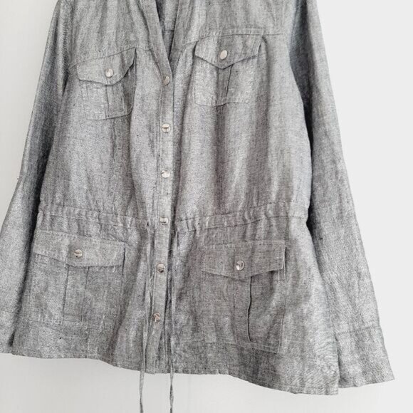 CHARTER CLUB / 100% Linen Utility Sleeve Jacket Metallic Silver Gray Sz L Petite - Picture 5 of 14